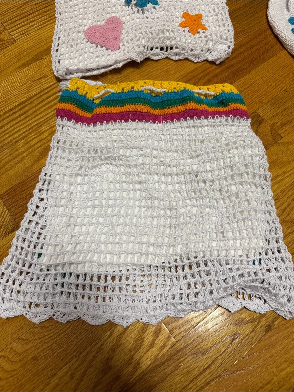 White Crochet Skirt & shirt with hat & bag